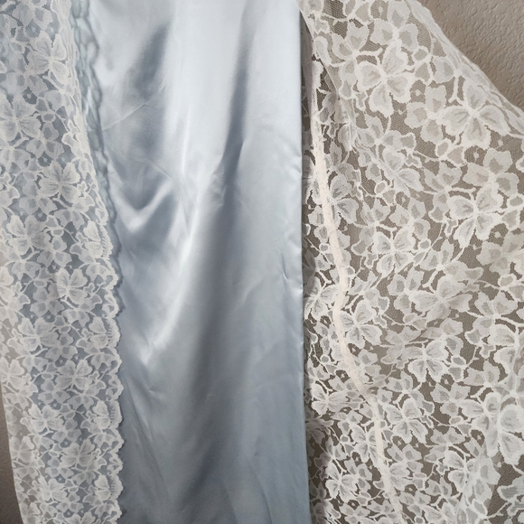 VINTAGE Handmade Ethereal Maxi Dress light blue satin scalloped lace overlay - Picture 5 of 10